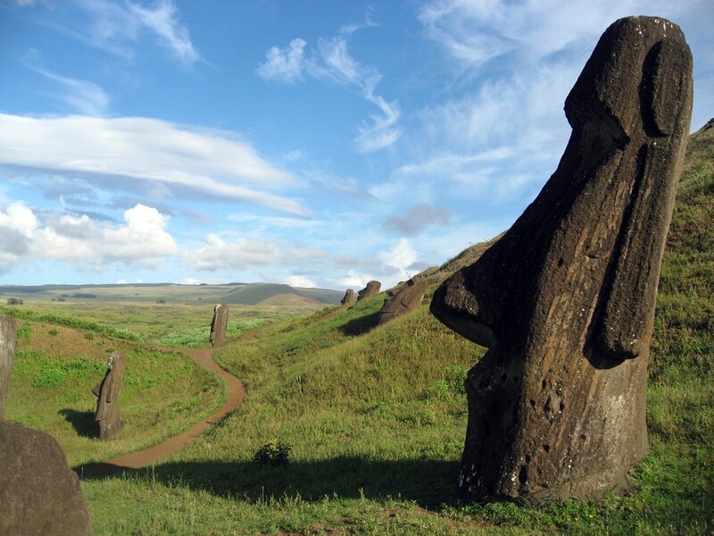 Moai Statues on Easter Island — Green, Serene, Afternoon