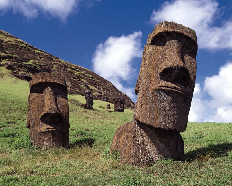 Moai Statues on Grass — Green