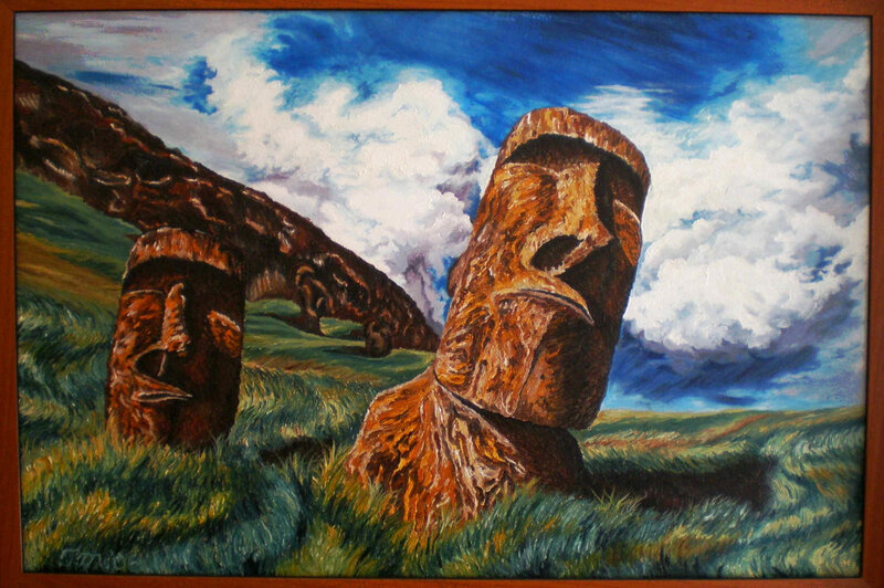 Moai Statues on Grass