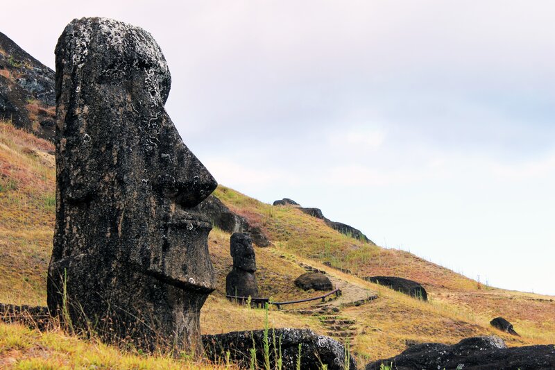 Moai Statues on Hillside — Brown