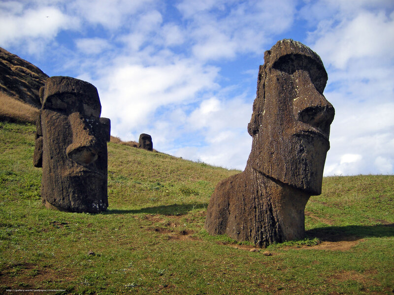 Moai Statues on Hillside — Green, Serene, Afternoon