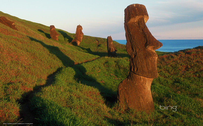 Moai Statues on Hillside — Green
