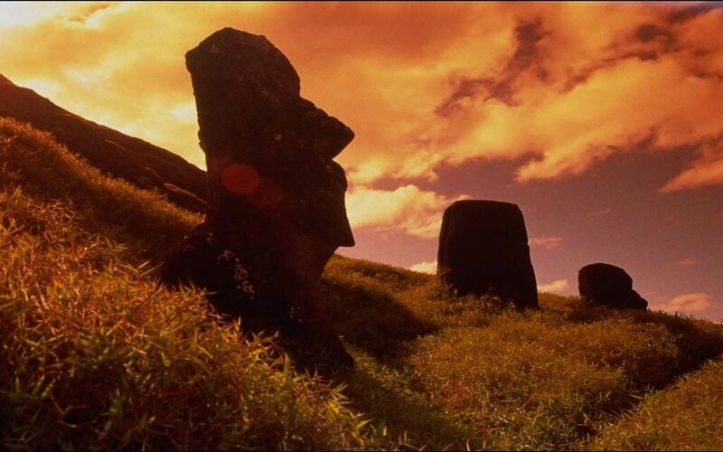 Moai Statues on Hillside — Orange