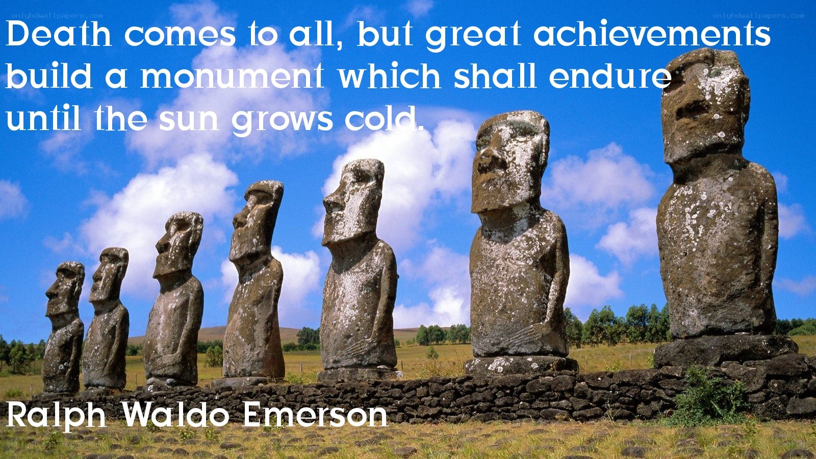 Moai statues with quote