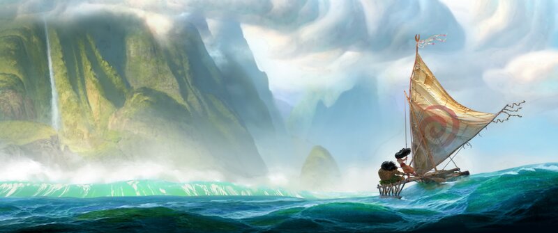 Moana and Maui on a Raft