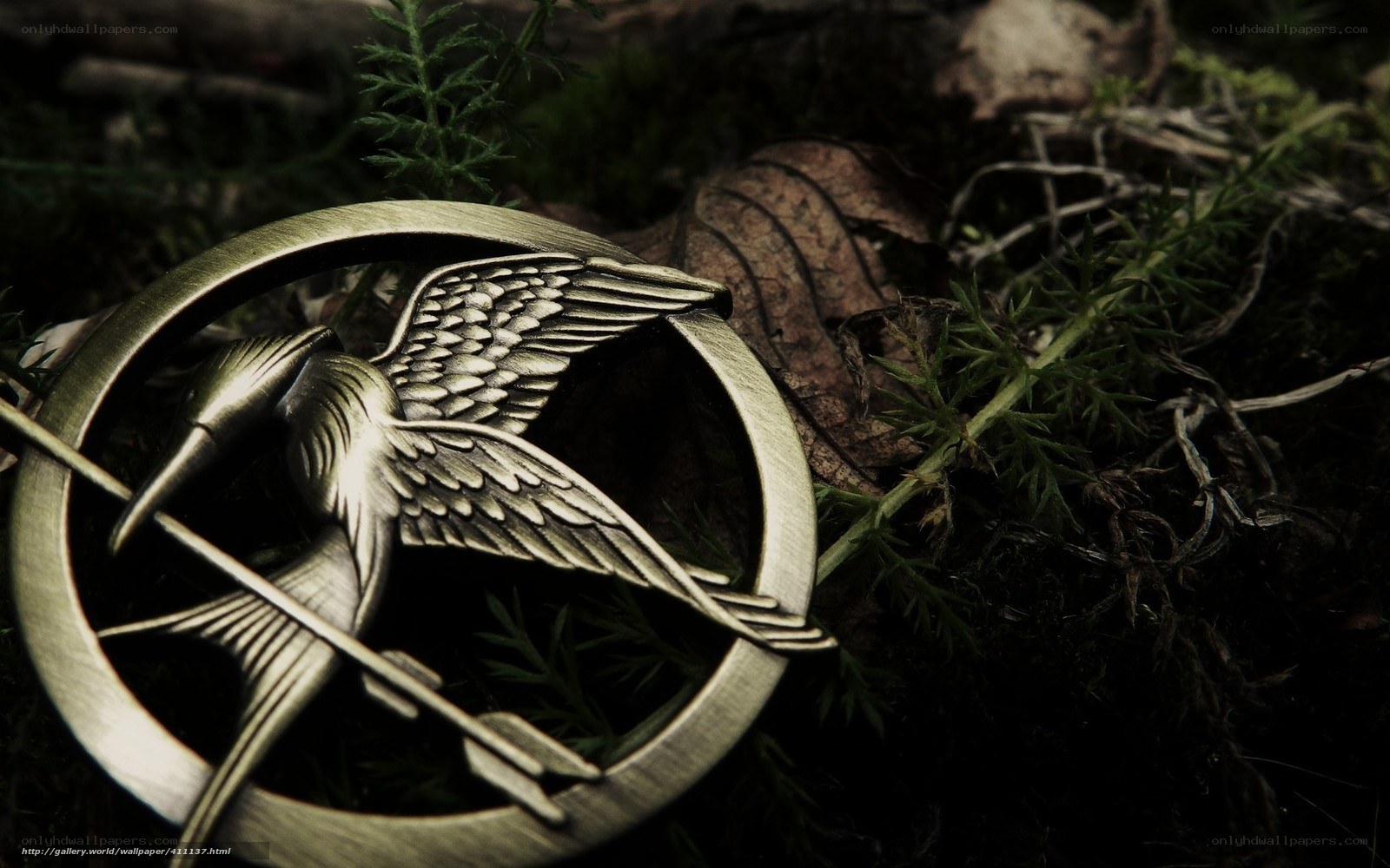 Mockingjay pin in forest
