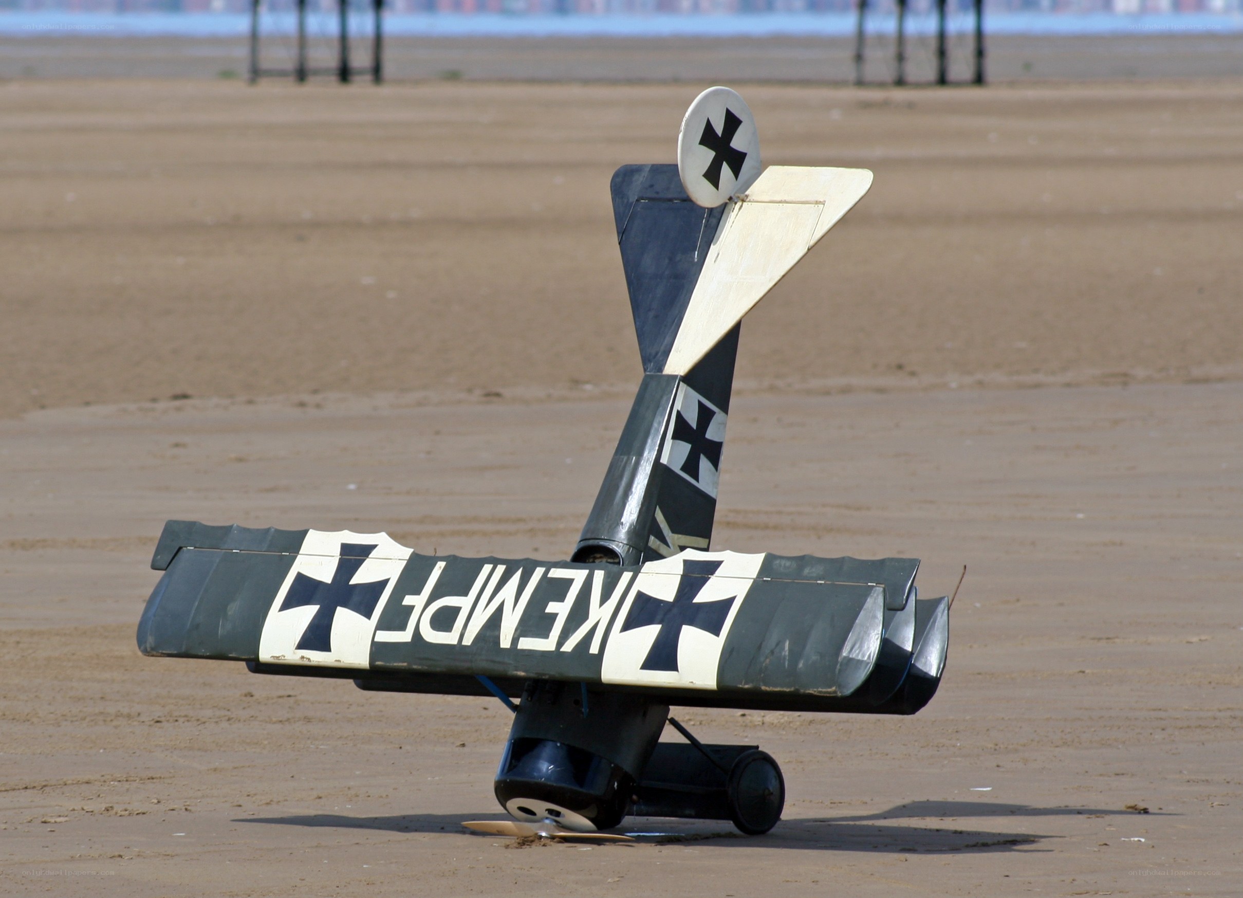 model airplane on beach