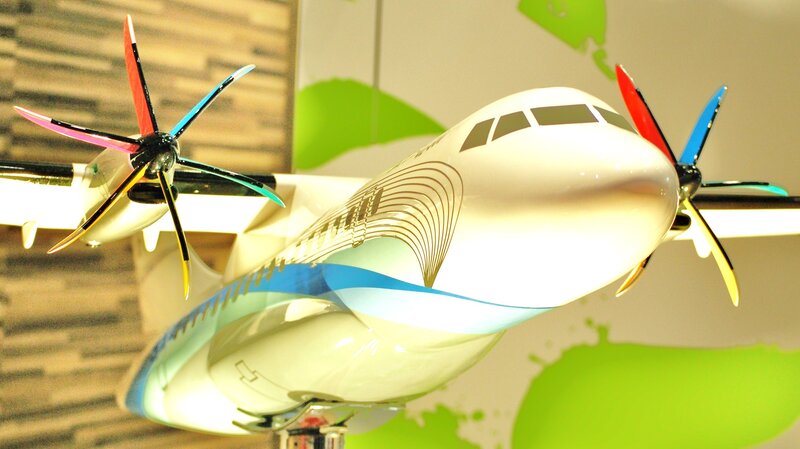 model airplane with colorful propellers