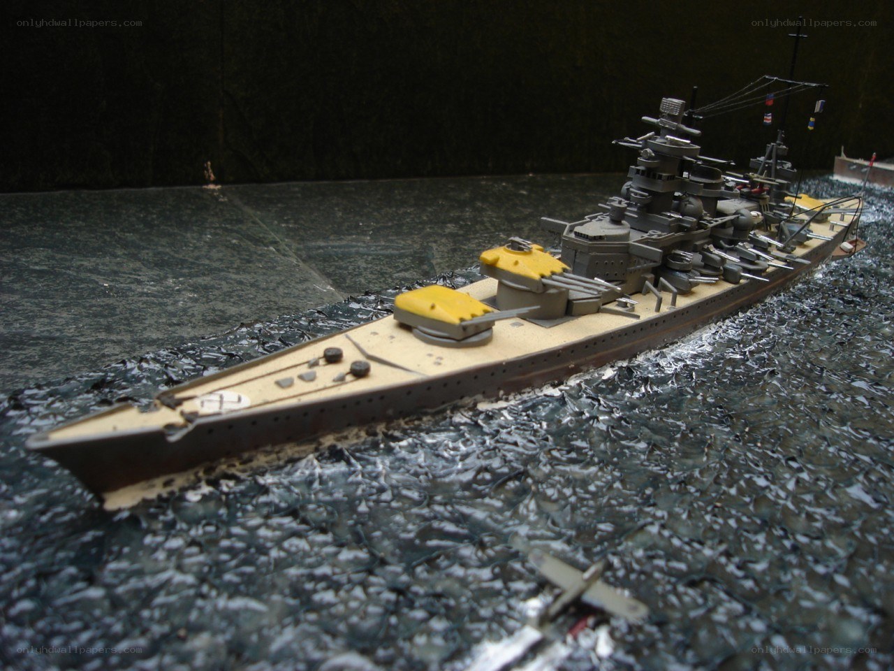 model battleship on water