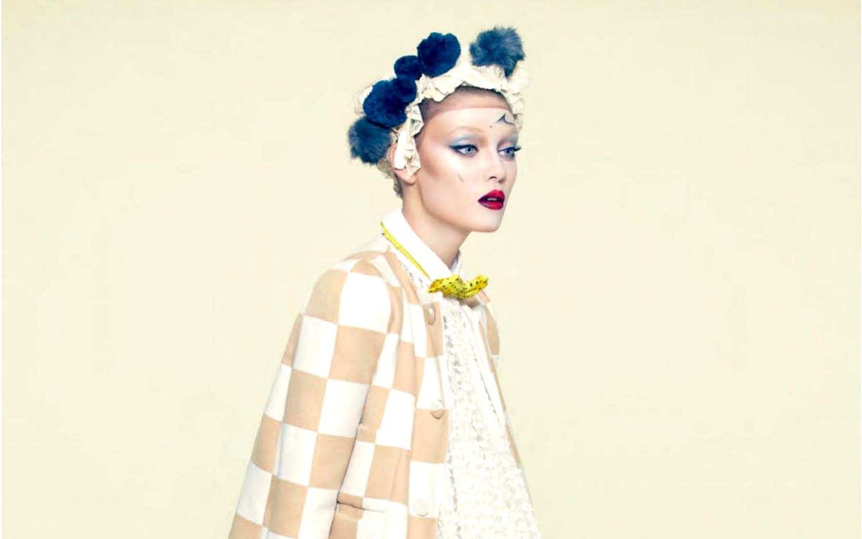 model in checkered coat