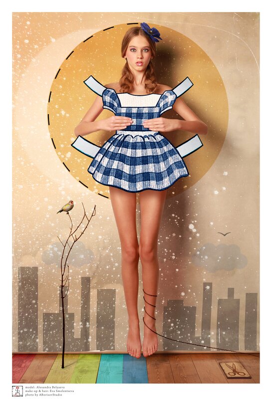 model in checkered dress