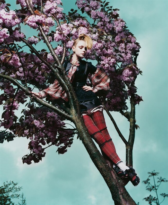model in cherry blossom tree