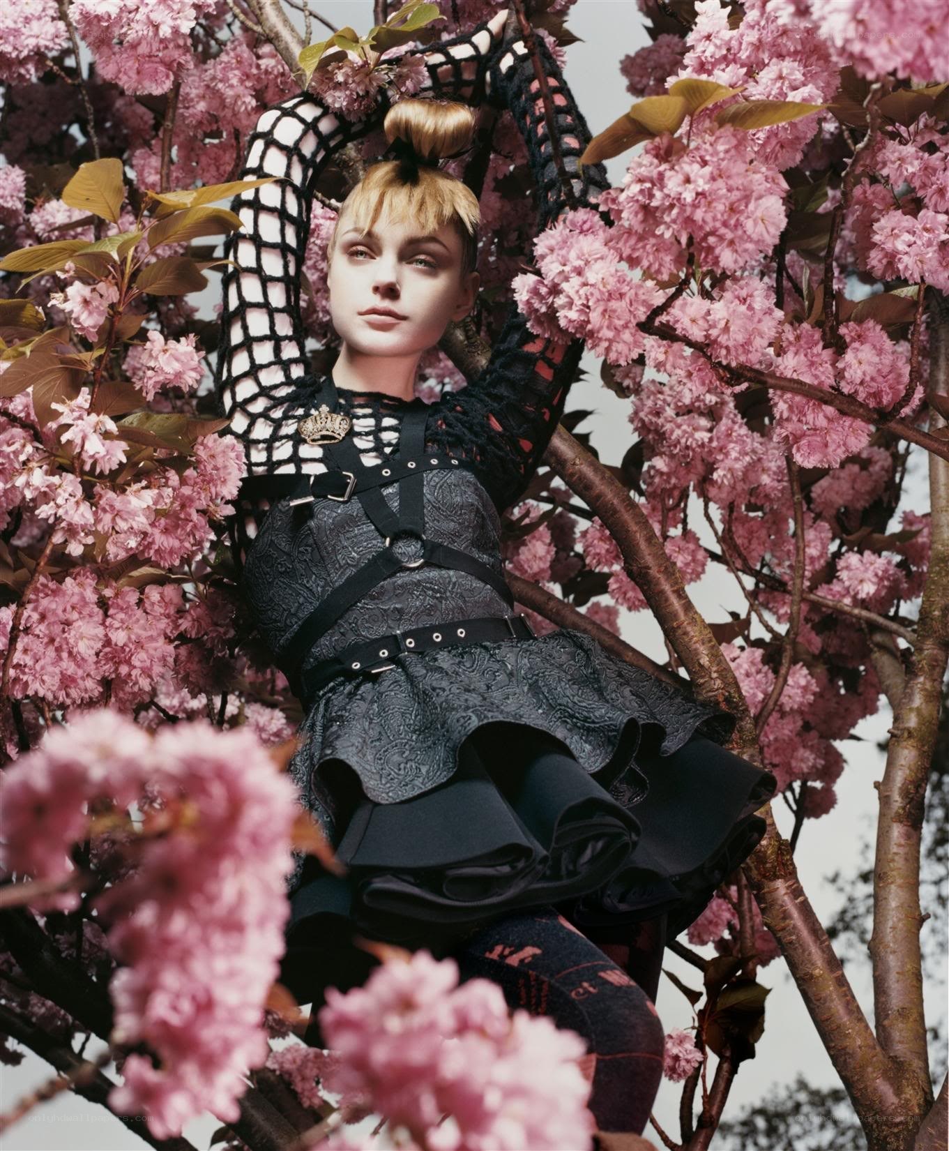 model in cherry blossoms