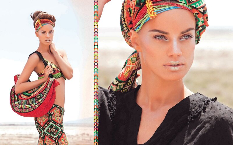 Model in colorful headwrap