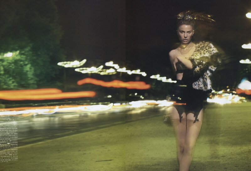 Model in leopard print at night