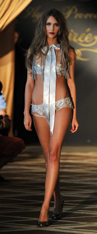 model in lingerie on runway