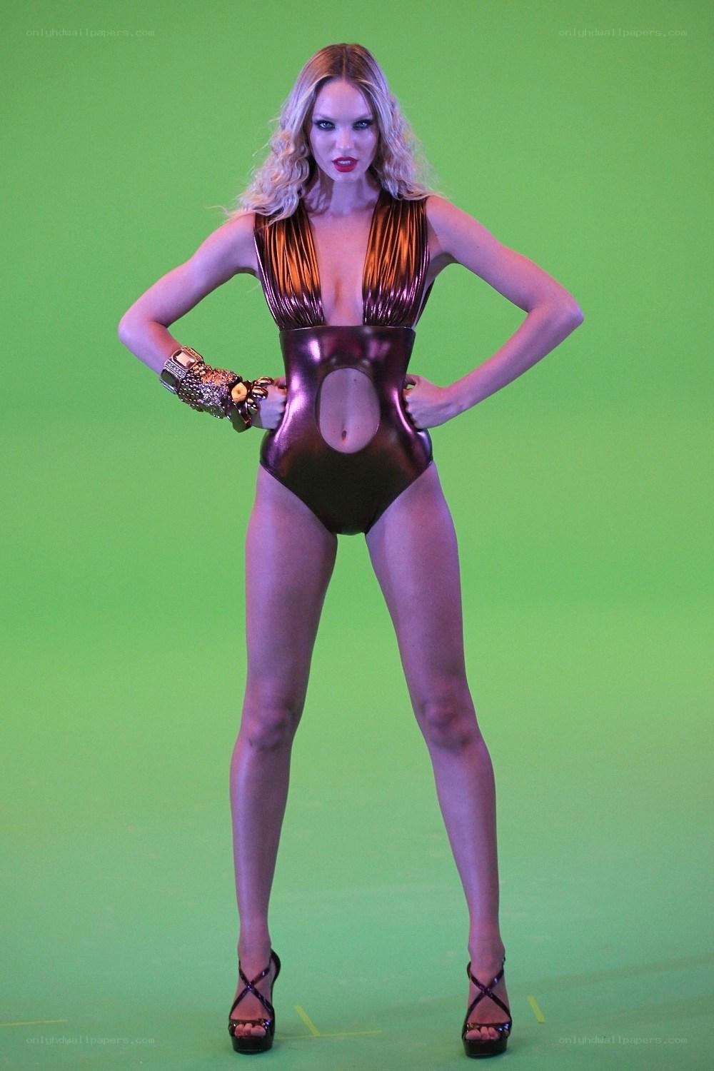 Model in metallic bodysuit
