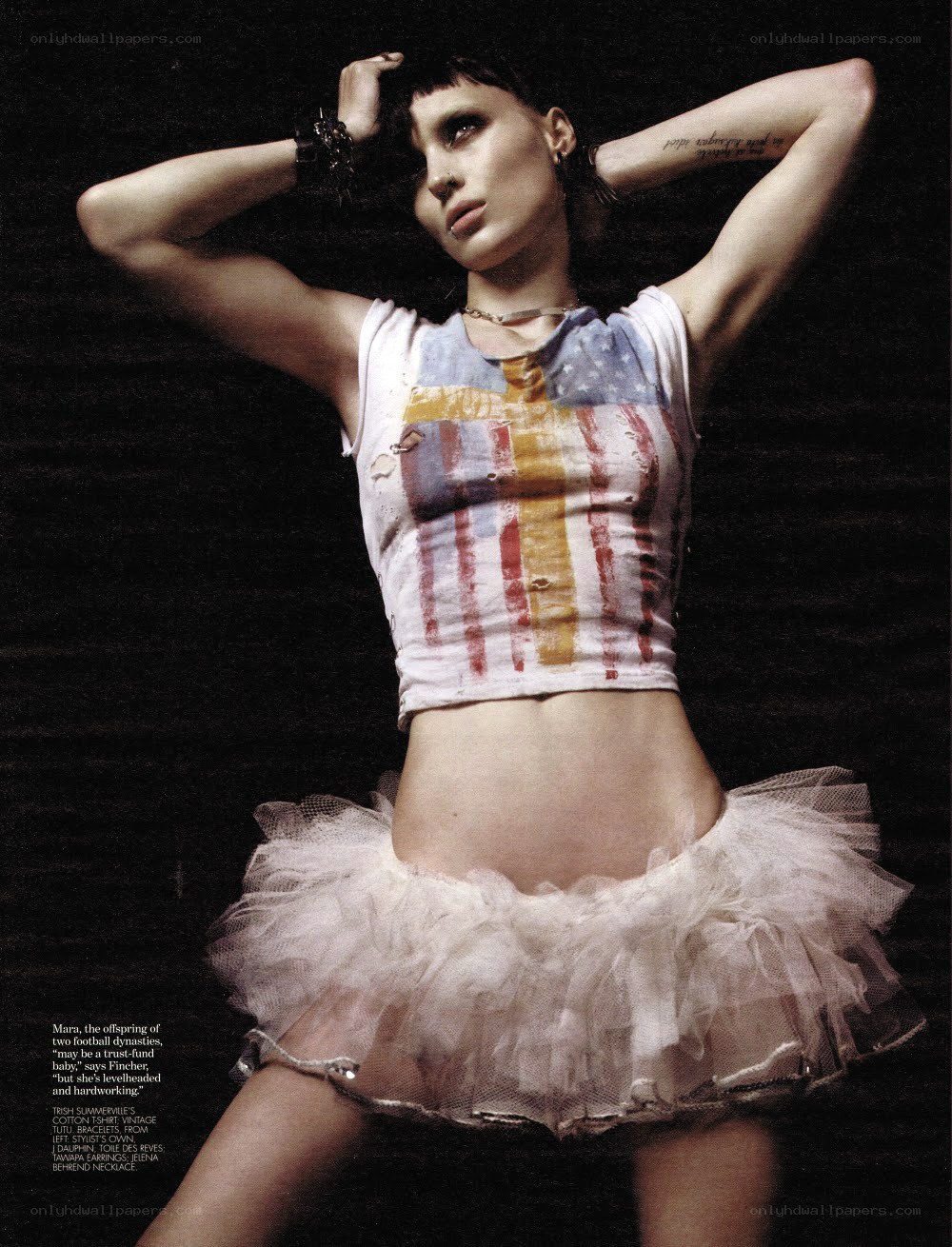 model in patriotic top and tutu