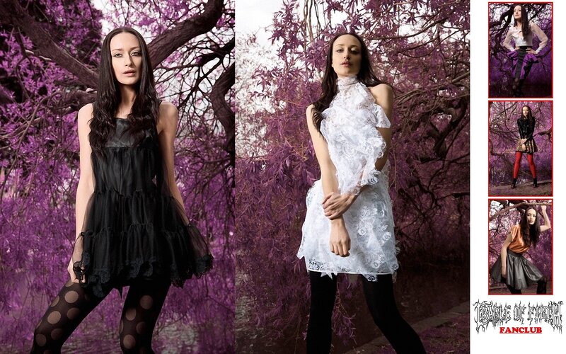 model in purple garden