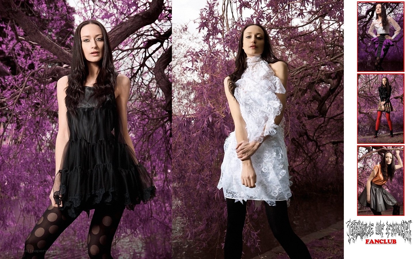 model in purple garden