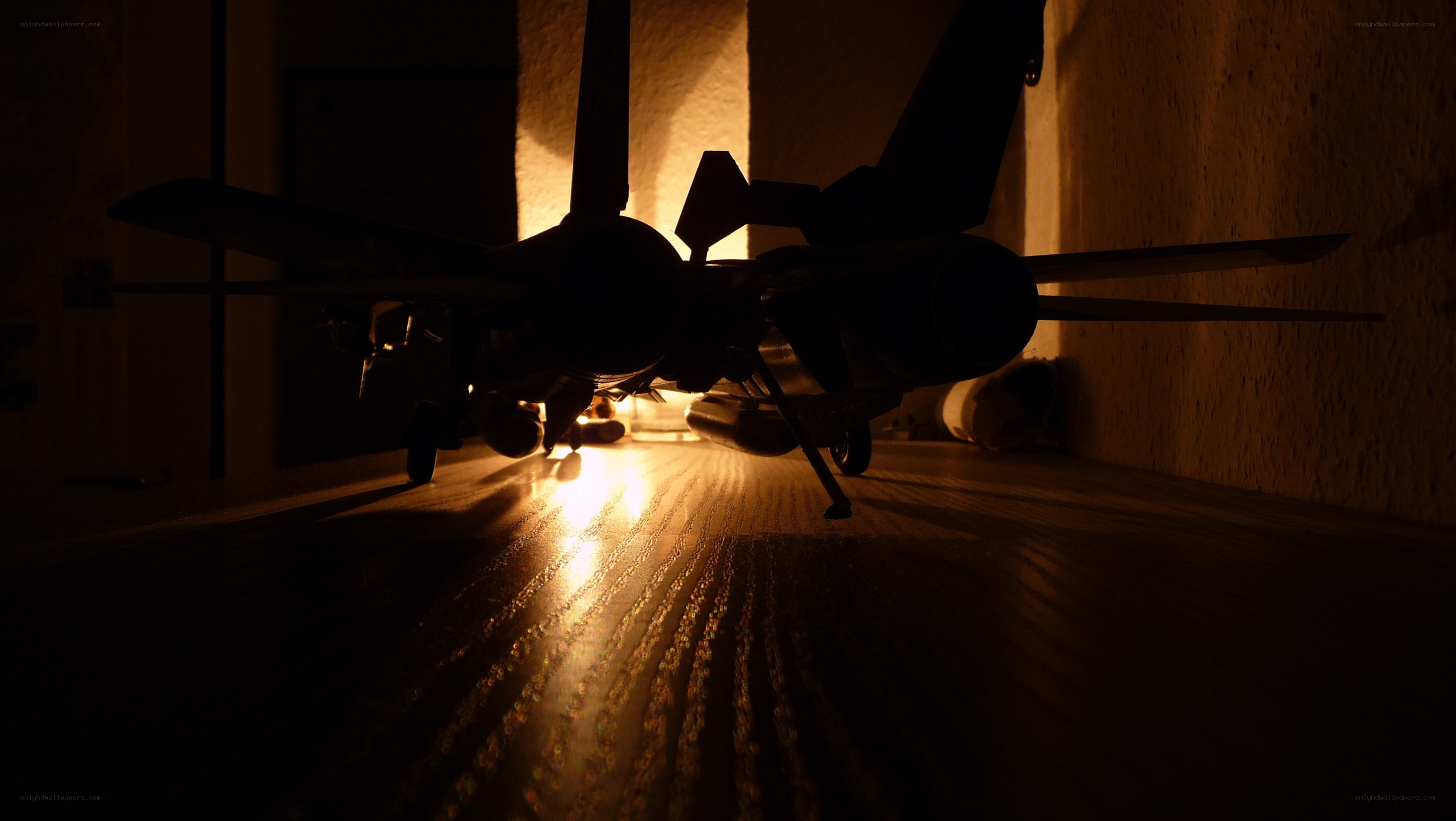 model jet on wooden surface