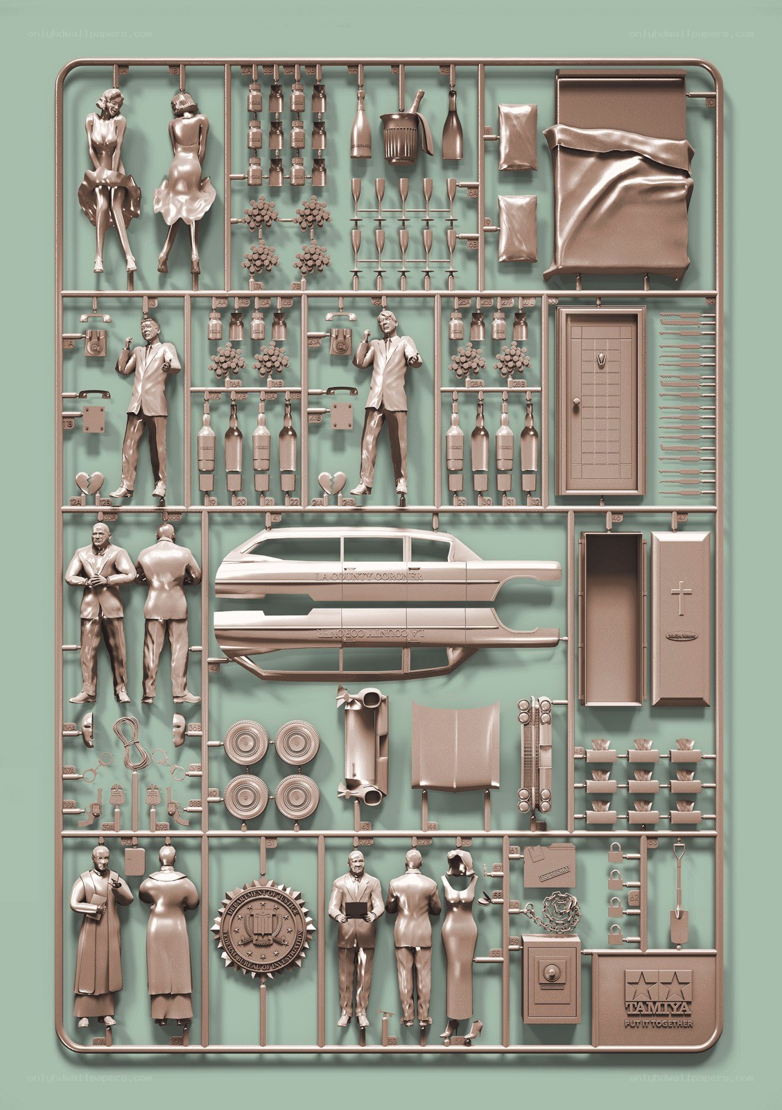 model kit sprue with figures and parts