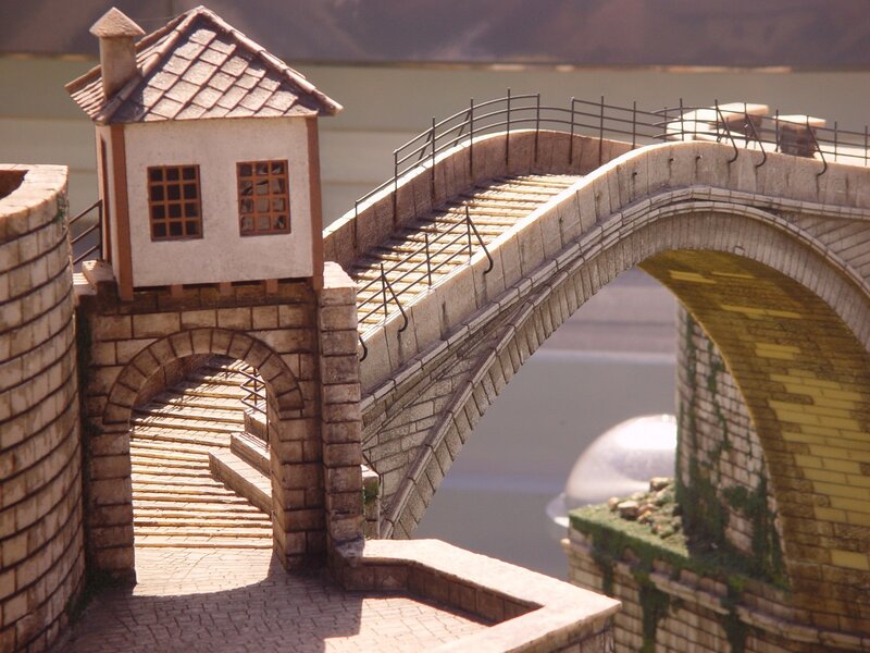 model of stone bridge and tower