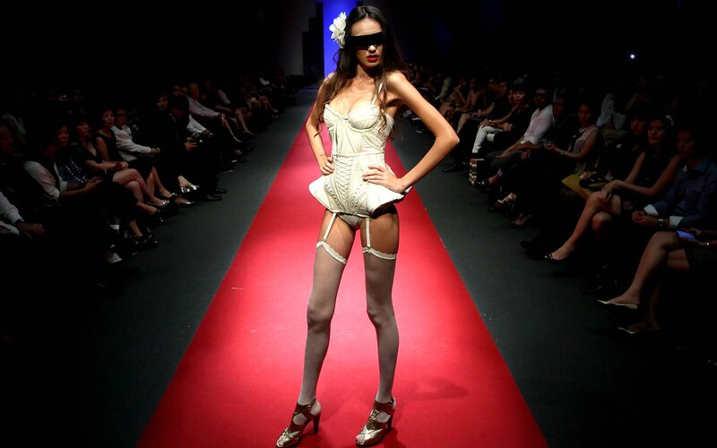 Model on red runway