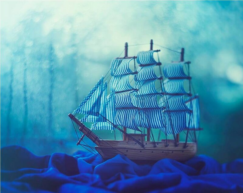 Model Sailboat on Fabric