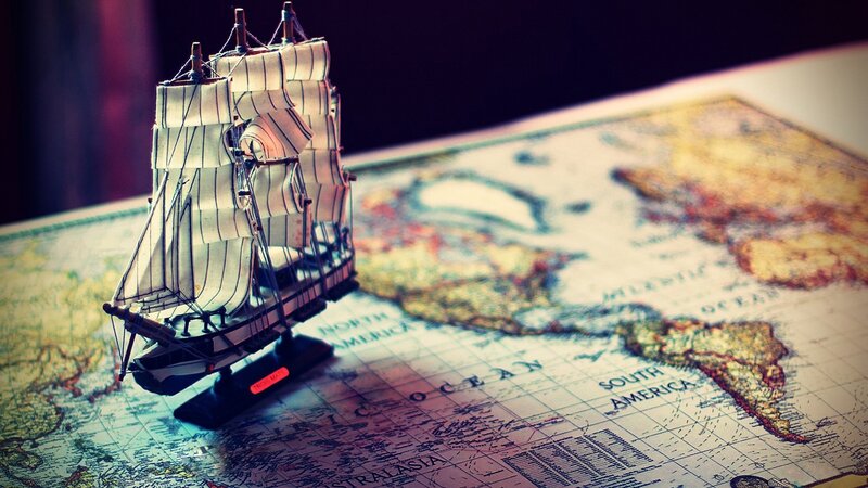 Model Ship on Map — Brown, Dramatic