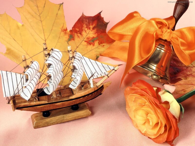 Model Ship with Autumn Leaves