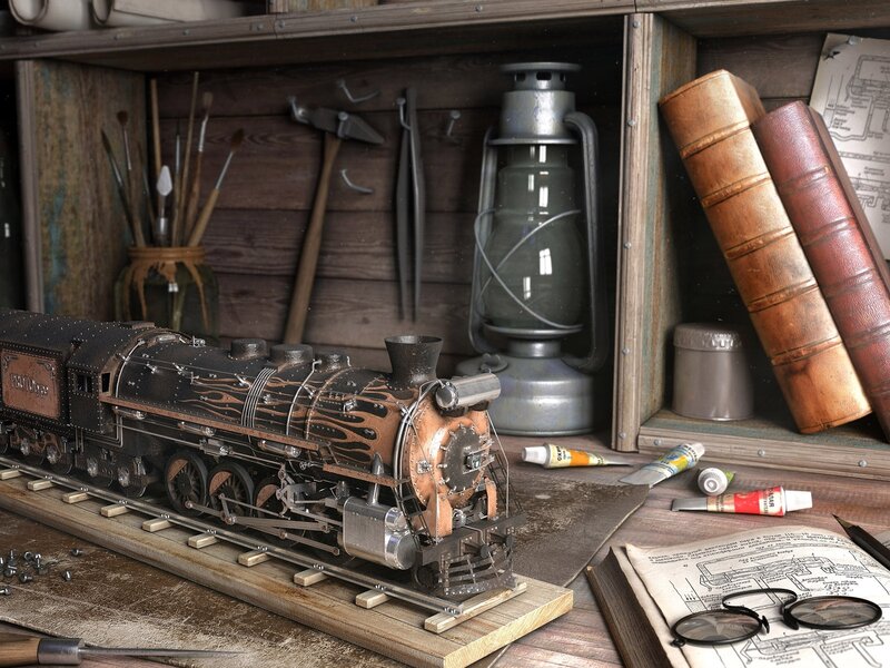 Model Steam Locomotive — Brown