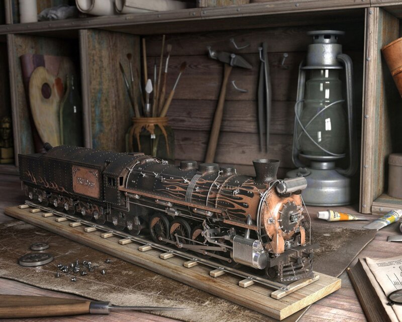 Model Steam Train — Brown
