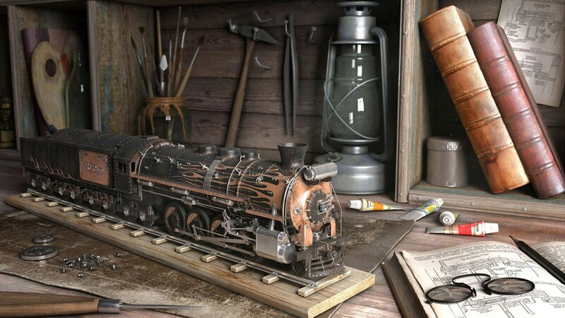 Model Steam Train on Tracks — Brown, Craftsman