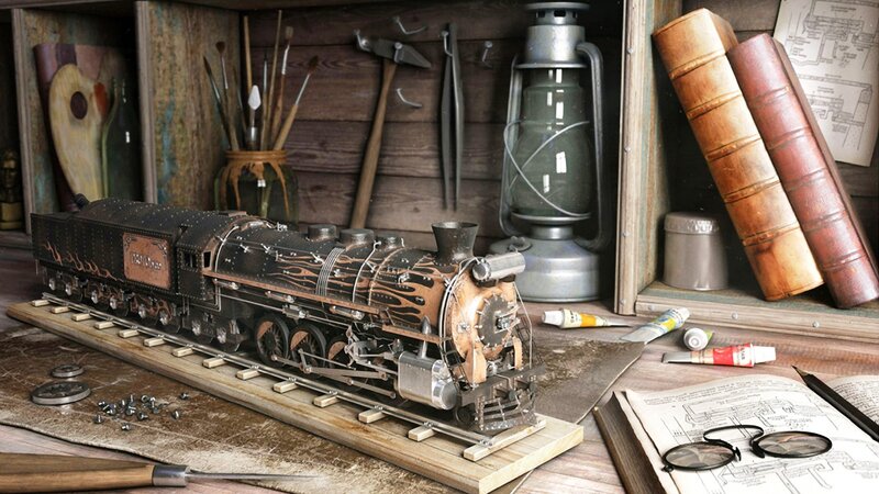 Model Steam Train on Tracks