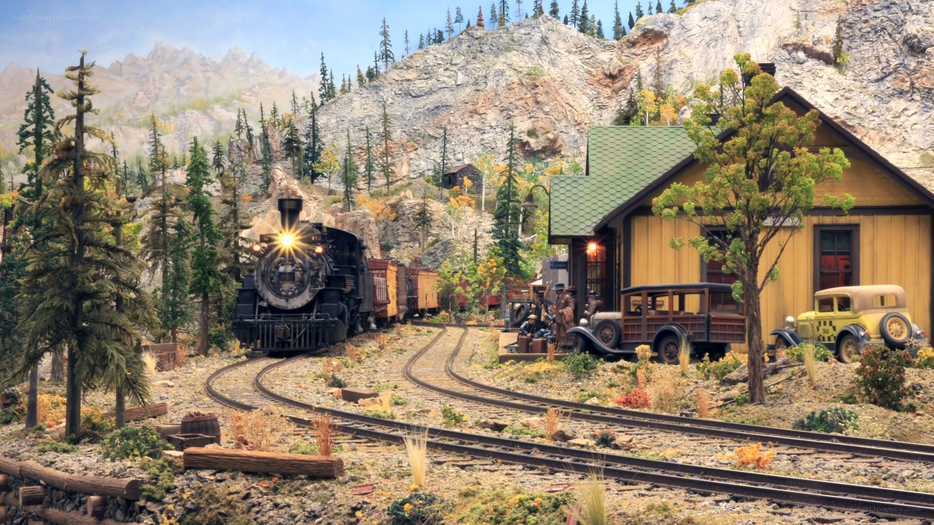 model train in mountain landscape