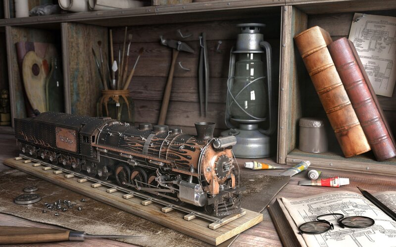 Model train in workshop