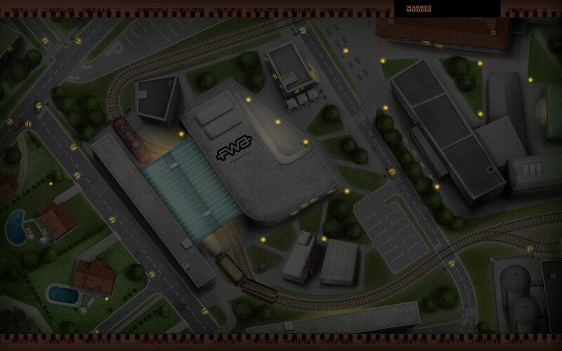 model train layout at night