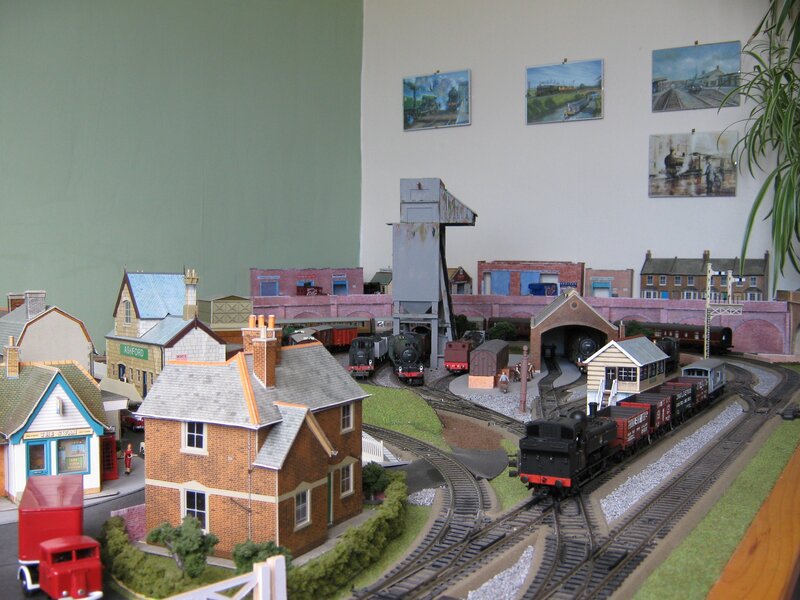 model train layout with village