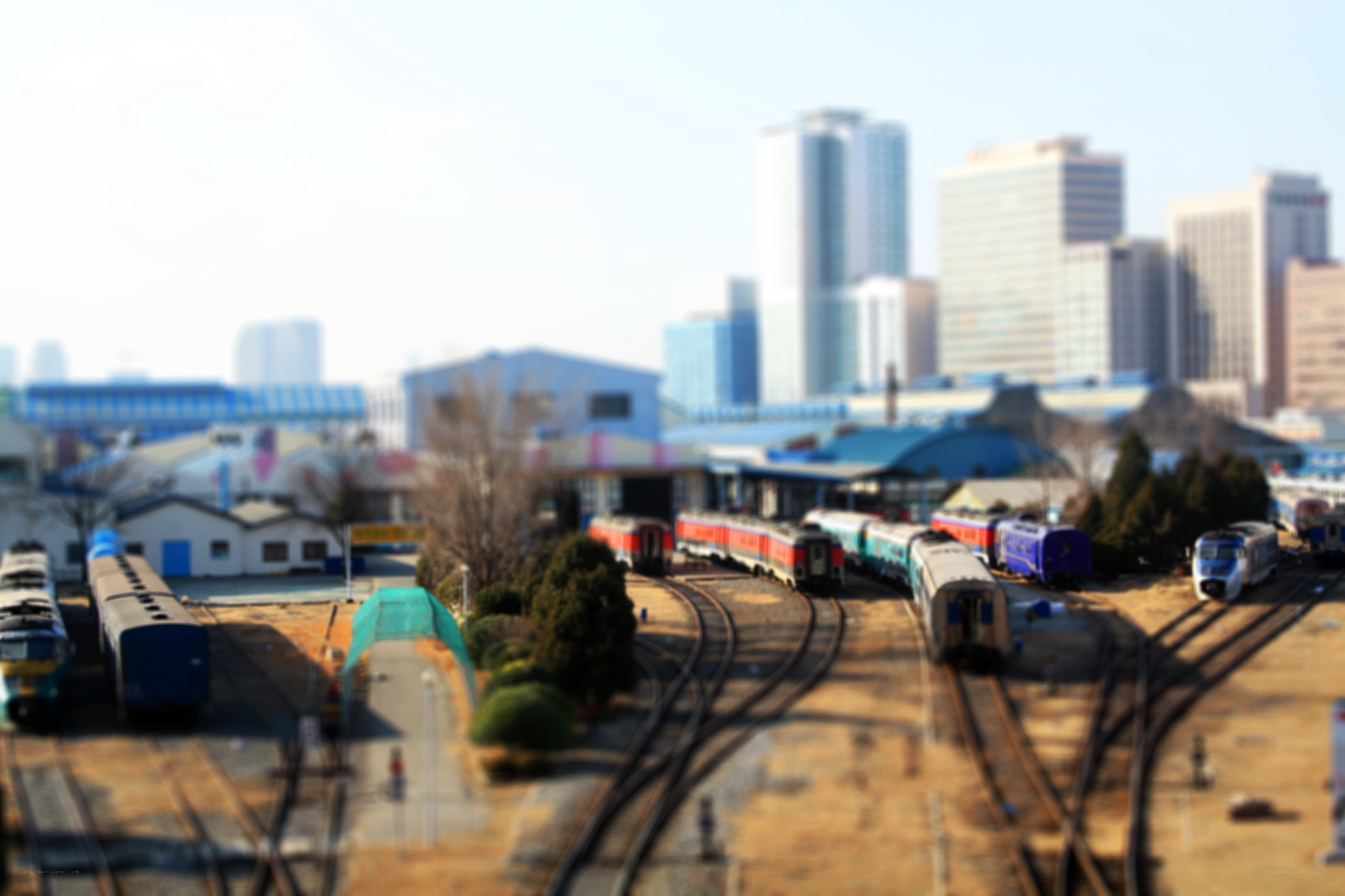 model trains in a city