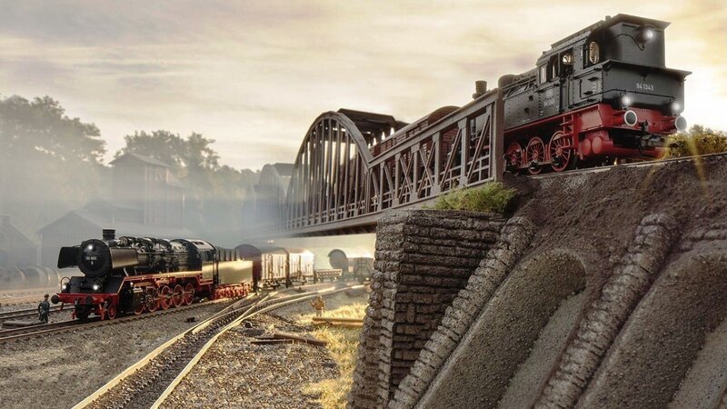 model trains on a bridge