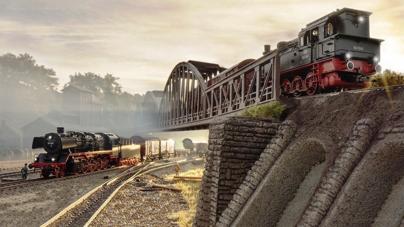 model trains on a bridge
