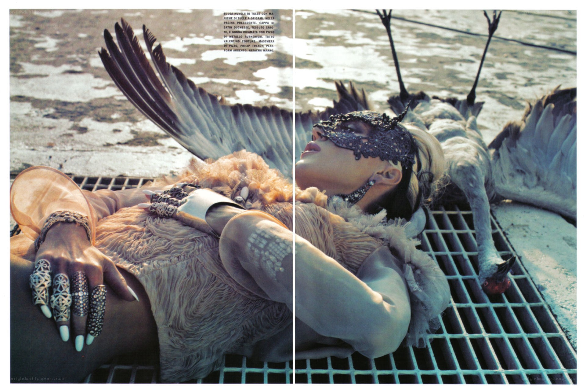 model with bird wings