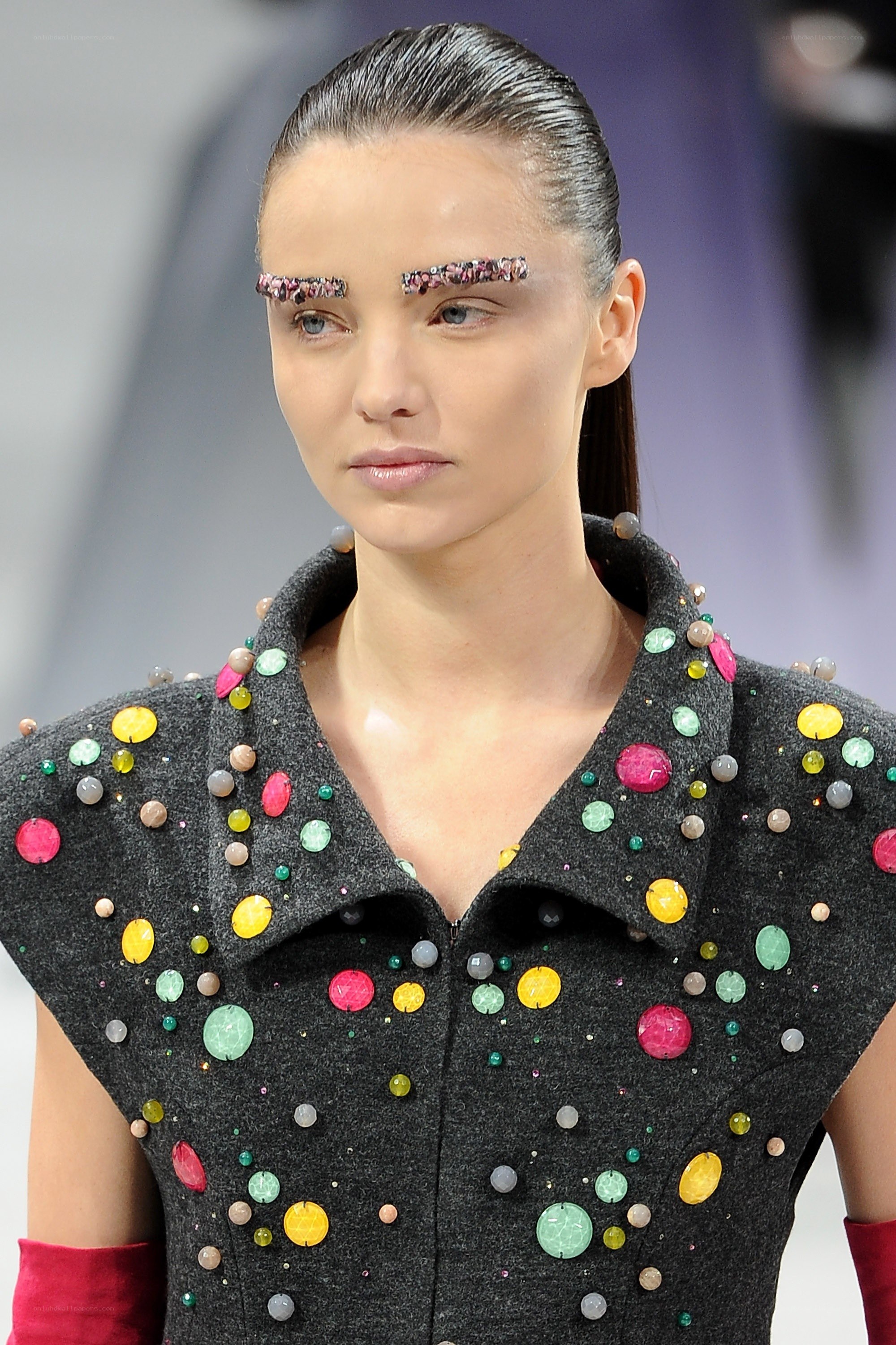 Model with colorful embellishments