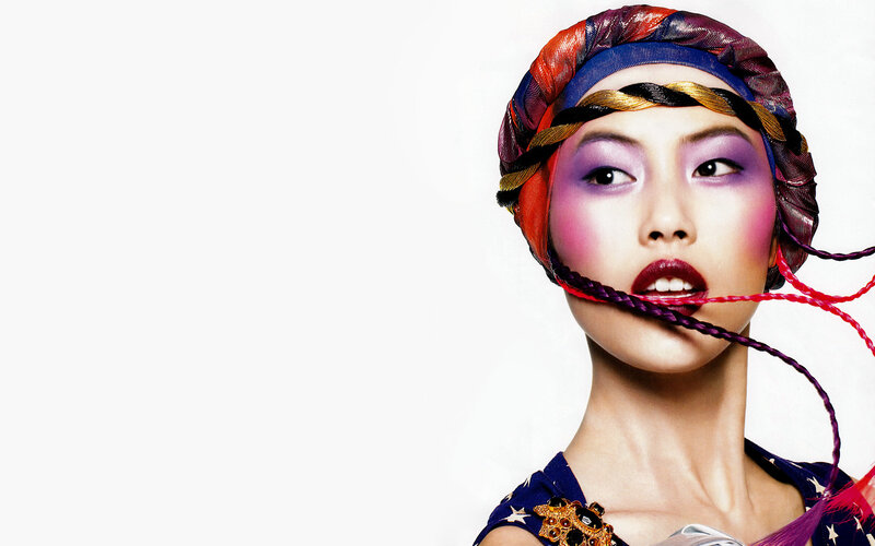 model with colorful headwrap