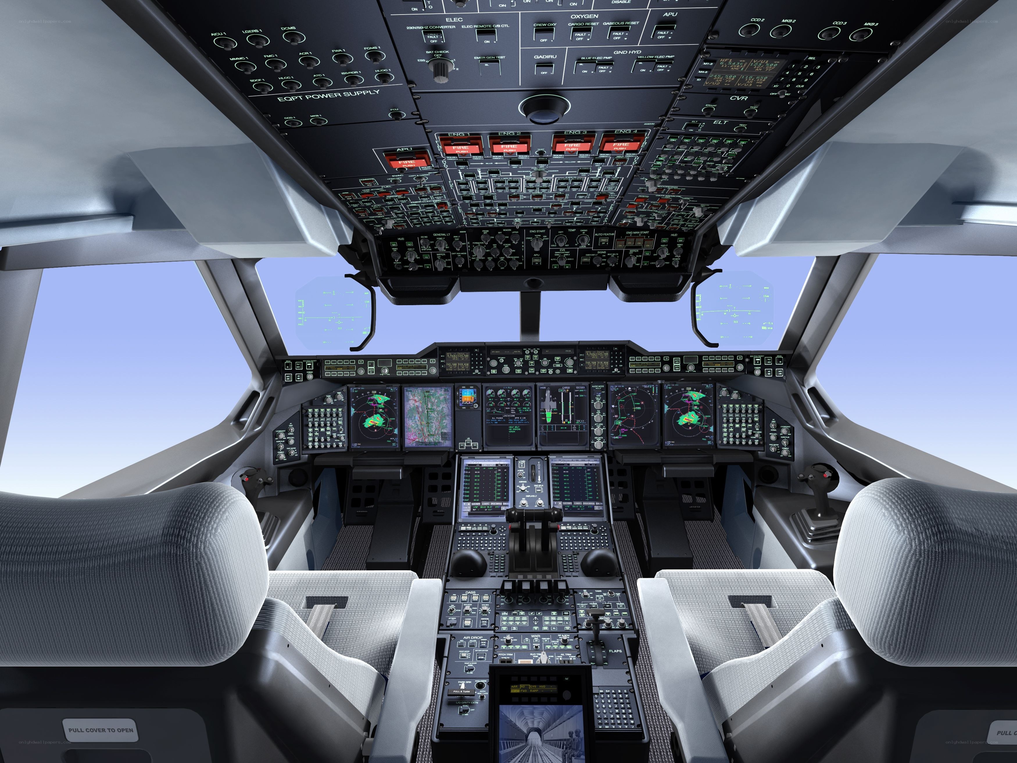 modern aircraft cockpit interior