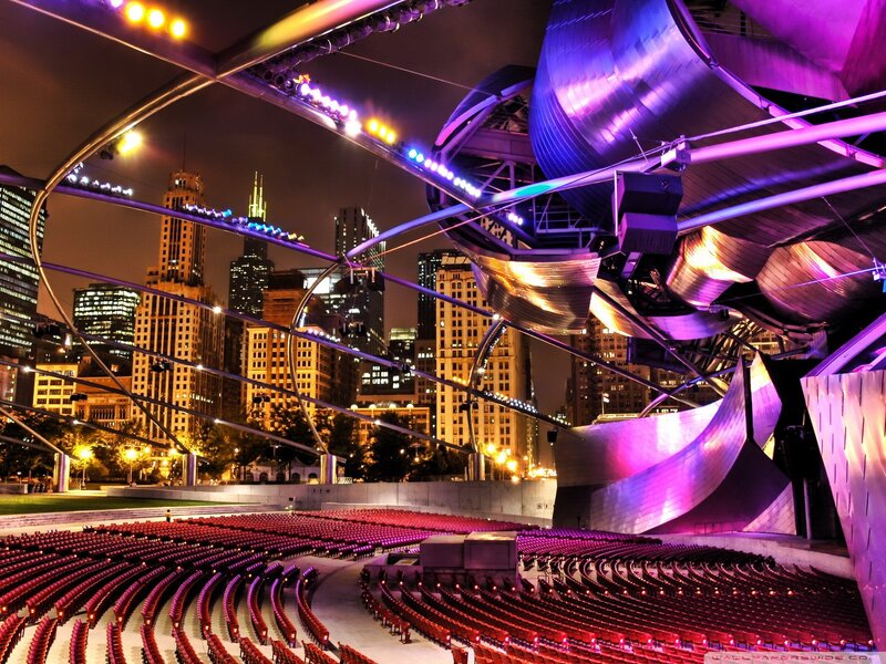 Modern Amphitheater at Night — Purple, Dramatic