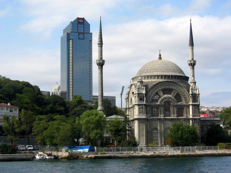 Modern and historic buildings by the water