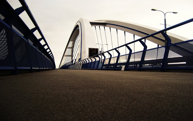 Modern Arched Bridge — Blue, Dramatic