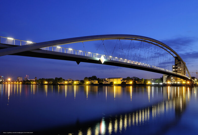 Modern Arched Bridge — Blue, Serene, Night, Photograph, River